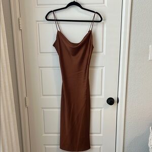 Elegant Brown Spaghetti Strap Dress
